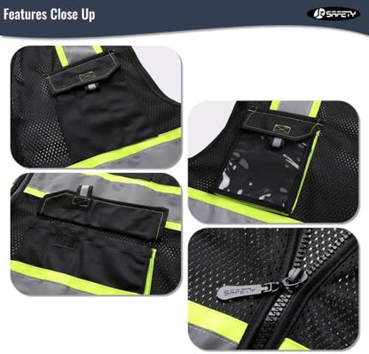 JKSafety Safety Vest for Men Women Hi Vis Reflective Vest JK220 Black 3XL - Image 3