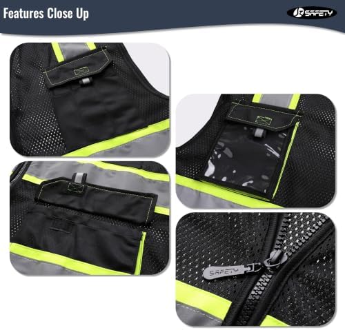 JKSafety Safety Vest for Men Women Hi Vis Reflective Vest JK220 Black L - Image 3
