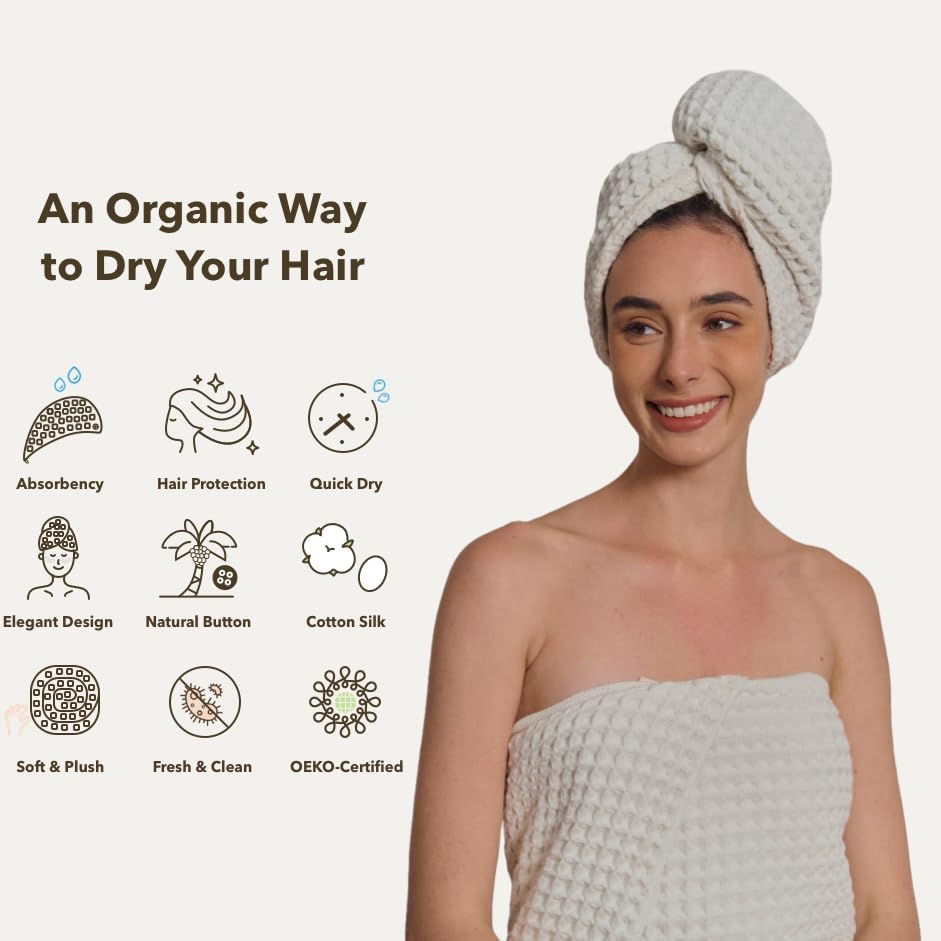 Luxury Organic Japanese Cotton Hair Drying Waffle Towel Wrap - Image 2