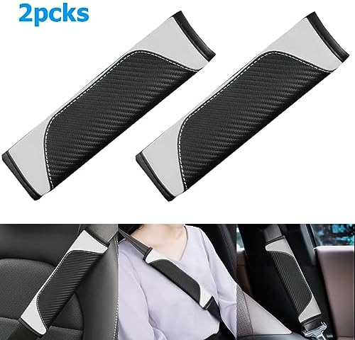 AUCELI 2PCS Carbon Fiber Car Seat Belt Cover, Breathable Leather - Image 3