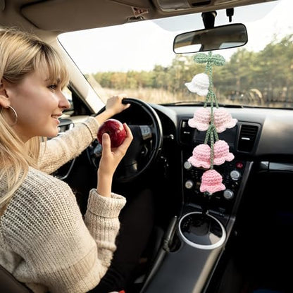 Car Mirror Hanging Accessories, Cute Bellflower Hand Knitted Car Pendant - Image 4