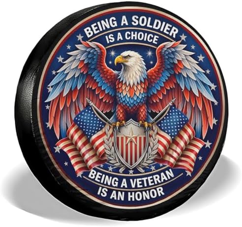 GENANY Veteran Eagle Flag Thick PVC Leather Spare Tire Cover Size 16 by GENANY
