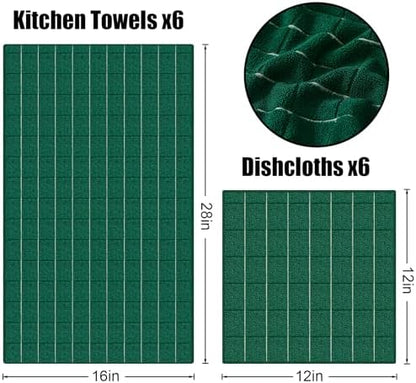Homaxy Microfiber Kitchen Towels and Dishcloths Sets, 12 Pack, Dark Green - Image 6