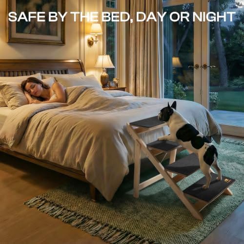 Luciphia Wooden 2-in-1 Dog Stairs, 3-Step Foldable Anti-Slip Pet Steps - Image 2