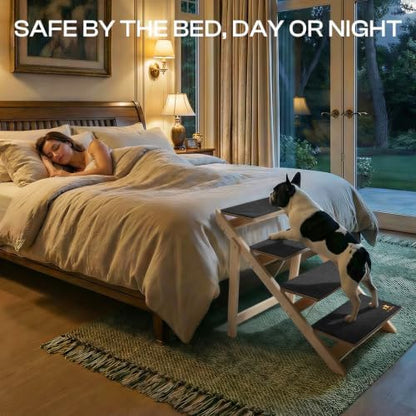 Luciphia Wooden 2-in-1 Dog Stairs, 3-Step Foldable Anti-Slip Pet Steps - Image 2