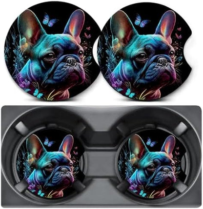 2 Pack Bulldog Butterfly Car Coasters Cup Holder, Neoprene Anti Slip Mat by Unknown
