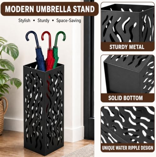 Noamus Metal Umbrella Holder, Heavy Square Canes Walking Sticks Stand Rack - Image 3