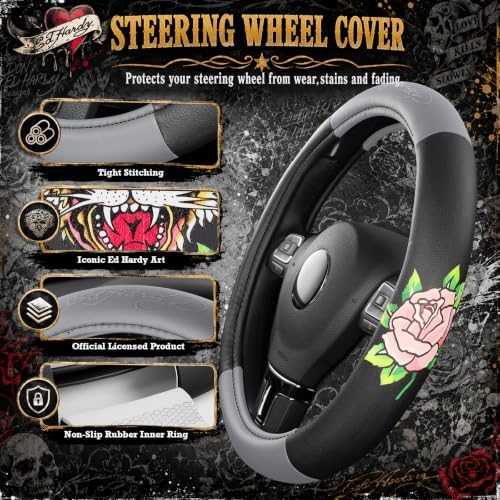 ED HARDY Tiger Print Steering Wheel Cover, Fits 14.5-15.5 Inch Steering Wheels - Image 4
