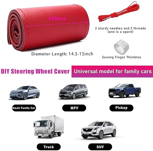 Ziciner Genuine Leather Steering Wheel Cover, Stitch on Wrap, Breathable - Image 2