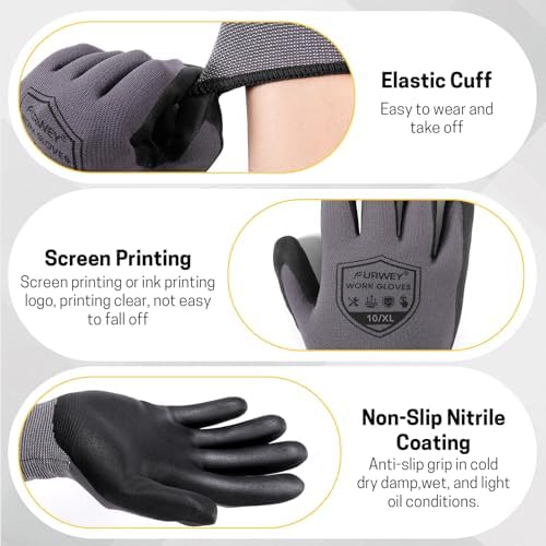 FURWEY Work Gloves, 16/32Pairs Nitrile, Seamless Nylon Knit - Image 5