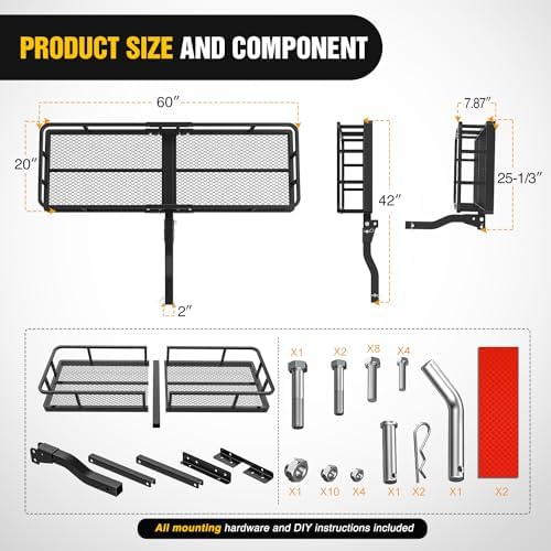 Nilight 60" x 20" x 7.87" Hitch Cargo Carrier | Fits 2-Inch Receiver 500lbs - Image 2