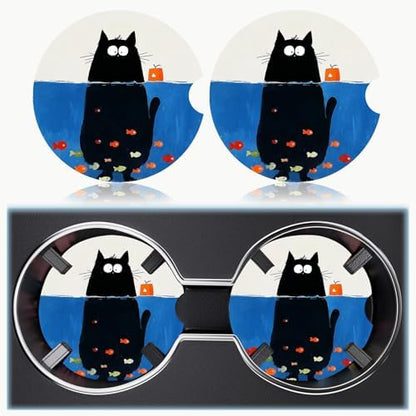 Ceramic Car Cup Holder Coasters Set of 2, 2.56 in Kitten Diving - Image 6
