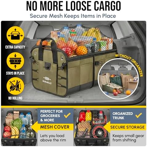 Car Trunk Organizer, Covering Net, Collapsible, Military Green - Image 4