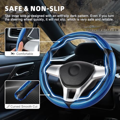 Amiss 3pcs Carbon Fiber Anti-Skid Steering Wheel Cover, Waterproof Design - Image 3