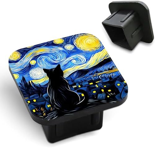 Black Cat Trailer Hitch Cover Abstract Starry Night Square 2 Inch Receiver Tube by Unknown