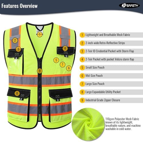 JKSafety Safety Vest for Men Women Hi Vis Reflective Vest JK220 Yellow L - Image 4