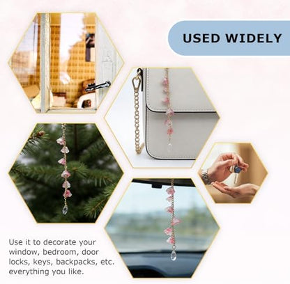 CASONA Car Rearview Mirror Hanging Decor, Cute Pink Glass Lily of the Valley - Image 4