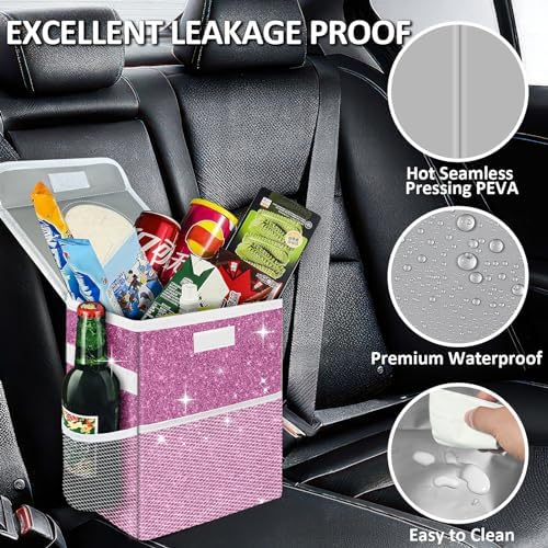 Cute Mini Car Trash Bag with Lid, Glitter Garbage Can Bin Hanging - Image 6