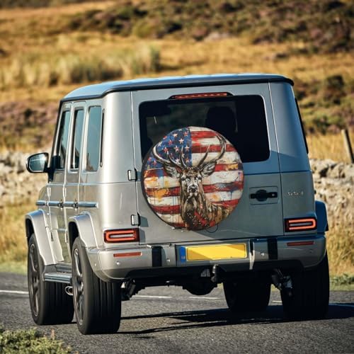 Deer with American Flag Spare Tire Cover Wheel Protectors Weatherproof Deer - Image 7