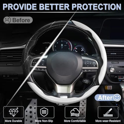 Amiss 3pcs Carbon Fiber Anti-Skid Steering Wheel Cover, Waterproof & Segmented - Image 4