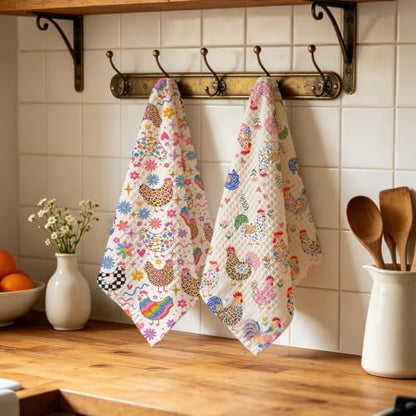 2 Pcs Cute Chicken Kitchen Towels, Floral Soft Absorbent Hand Tea Towel 02 - Image 4