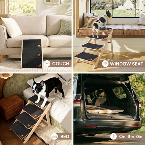 Luciphia Wooden 2-in-1 Dog Stairs, 3-Step Foldable Anti-Slip Pet Steps - Image 3
