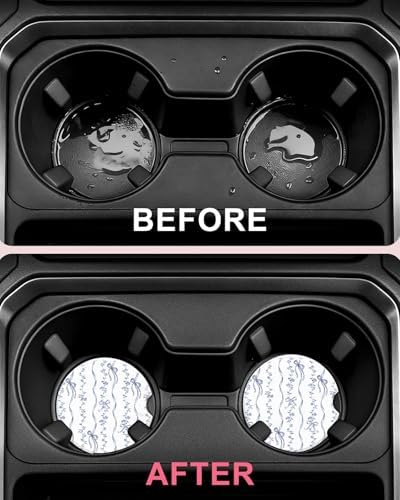 Swooflia Cute Girly Ceramic Car Coasters Blue Bow Cup Holder Coasters - Image 4