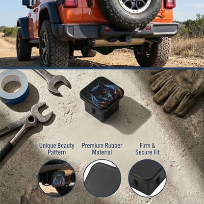 Glowing Black Wolf Tow Hitch Covers Heavy Duty Rubber Trailer Hitch Cover 2" - Image 3