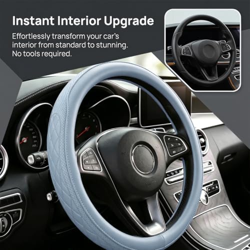Zpana 14.5-15" Car Steering Wheel Cover, Breathable Soft Leather - Image 2