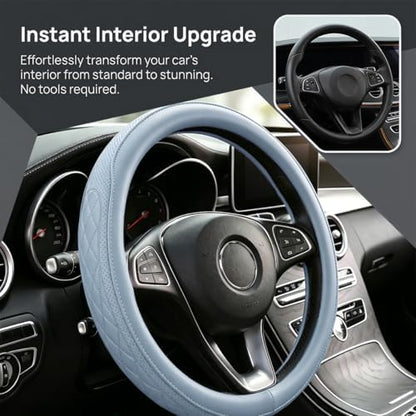 Zpana 14.5-15" Car Steering Wheel Cover, Breathable Soft Leather - Image 2