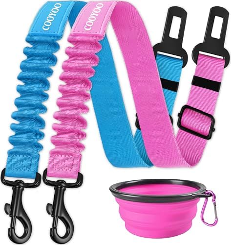 COOYOO Dog Seat Belt, 3 Piece Set Retractable Dog Car Harness Adjustable Seat by COOYOO