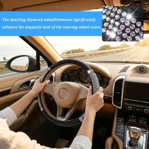 Bling Car Steering Wheel Cover, Crystal Rhinestones Vehicle Steering Guard Wrap - Image 4