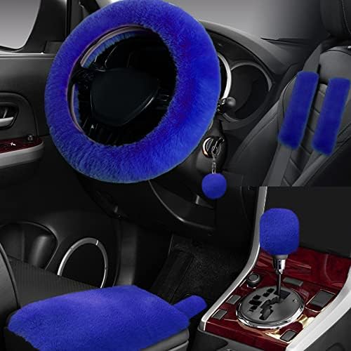 7PCS Set car Interior Aesthetic Accessories, Fluffy 15 inch Steering Wheel Cover by Wazzh