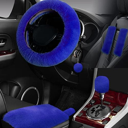 7PCS Set car Interior Aesthetic Accessories, Fluffy 15 inch Steering Wheel Cover by Wazzh