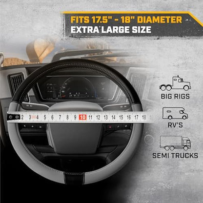 Cat® BigDrive Faux Gray/Black Leather Semi Truck Steering Wheel Cover, Fits RV - Image 4