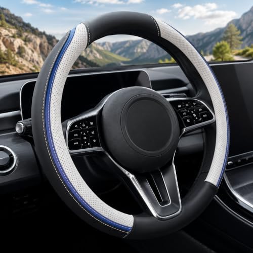 Car Steering Wheel Cover PU Leather Anti-Slip Protector White by Unknown