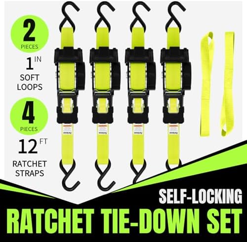 Retractable Ratchet Straps, 1 Inch x 12 Feet, 760lb Break Strength, Self - Image 2
