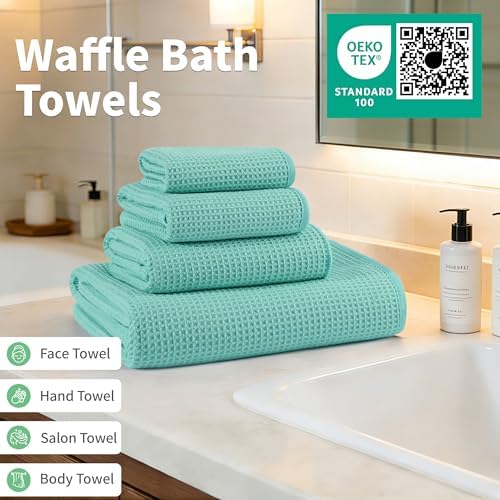 MICROFI Waffle Weave Bath Towel Set, Microfiber, 4 Pieces, Quick Dry, - Image 4