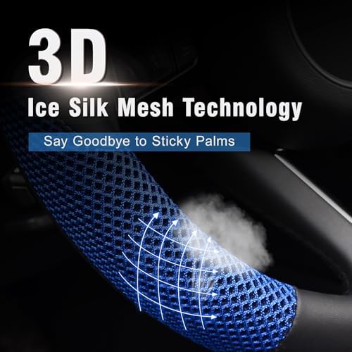 KAFEEK Steering Wheel Cover, Cooling Ice Silk Leather, 15 Inch - Image 3