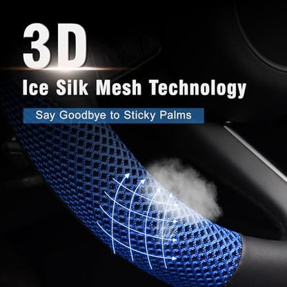 KAFEEK Steering Wheel Cover, Cooling Ice Silk Leather, 15 Inch - Image 3