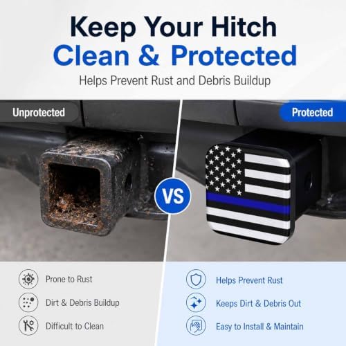 2" Hitch Cover Thin Blue Line American Flag Rubber Towing Hitch Covers Hitch - Image 5