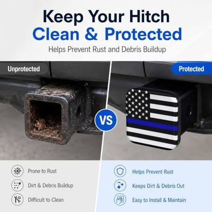 2" Hitch Cover Thin Blue Line American Flag Rubber Towing Hitch Covers Hitch - Image 5