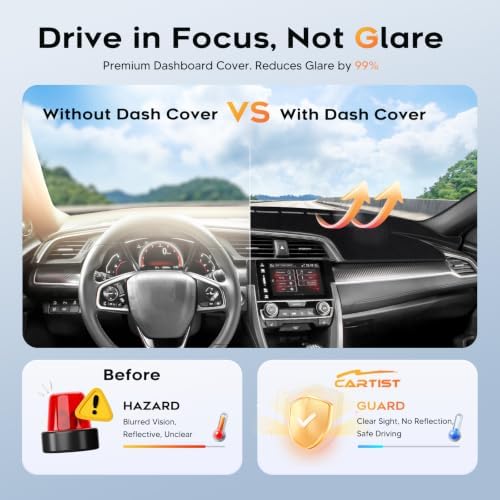 Cartist Black Dash Cover for Honda Civic 2016-2021 Dashboard Cover Mat - Image 5