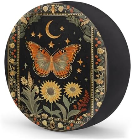 Spare Tire Cover for RV Trailer, Flower Butterfly Moon Waterproof Sun Leather - Image 2