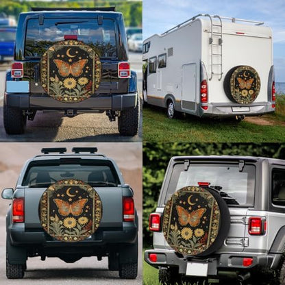 Spare Tire Cover for RV Trailer, Flower Butterfly Moon Waterproof Sun Leather - Image 6