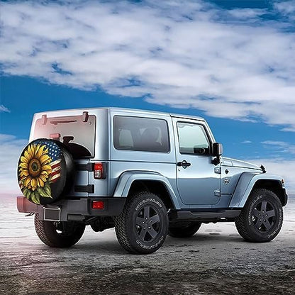 Spare Tire Cover USA Flag Sunflower Wheel Covers 17 Inch No Camera Hole - Image 3