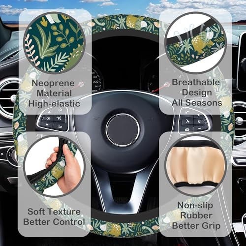 Dinosaurs and Tropical Leaves Steering Wheel Cover - Image 3