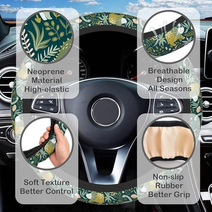 Dinosaurs and Tropical Leaves Steering Wheel Cover - Image 3