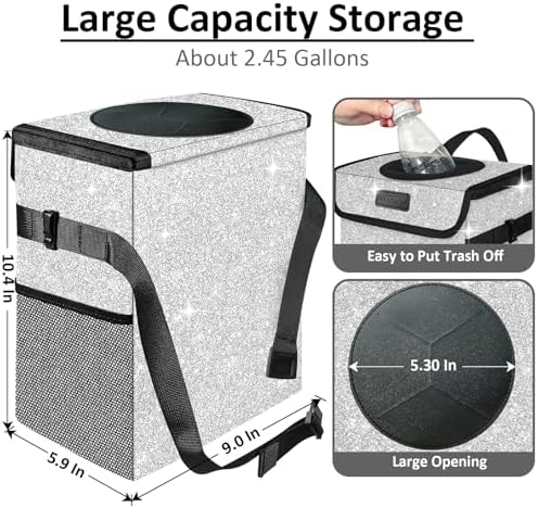 Cute Mini Car Trash Bag with Lid, Glitter Garbage Can Bin Hanging - Image 2