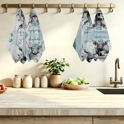 4 Pcs Highland Cattle Kitchen Towels, Highland Cow Gifts - Image 3